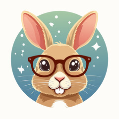 Fototapeta premium Cute cartoon rabbit wearing glasses with a cheerful expression
