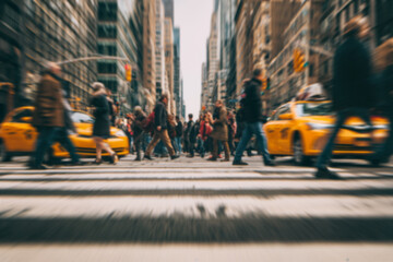 Obraz premium Crowded Urban Streets Busy City Life with Blurred Motion and Yellow