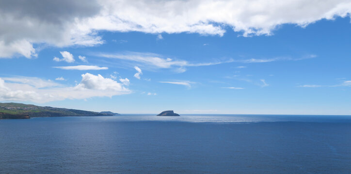 Monte Brasil, Ilha Terceira, Portugal. View of the Ilh&eacute;us das Cabras are located southeast of the city of Angra do Hero&iacute;smo