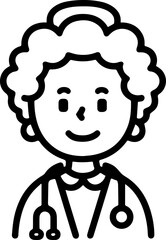 Fototapeta premium Hand Drawn Elderly Female Doctor Black and White Illustration in Minimal Line Art Style Design