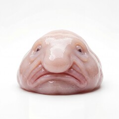 Fototapeta premium A close-up view of a pink blobfish head with a unique facial expression on a white background
