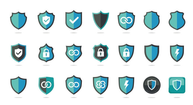 Collection of various shield icons representing security and protection concepts.