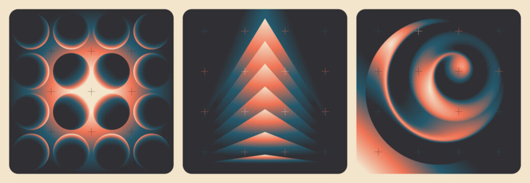 Set of Vector Gradient Illustrations with Abstract Shapes and Vintage Colors