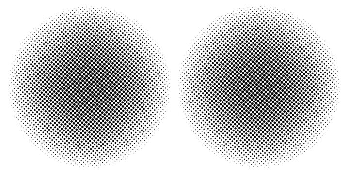 Set of halftone dots gradient pattern texture isolated on white background. Straight dotted spots using halftone circle dot raster texture.