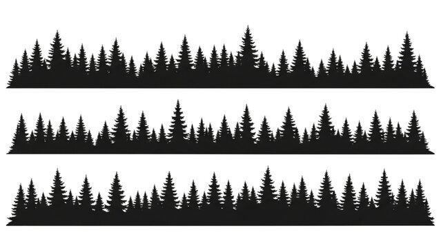 Vector CAD design of pine tree silhouettes in a landscape