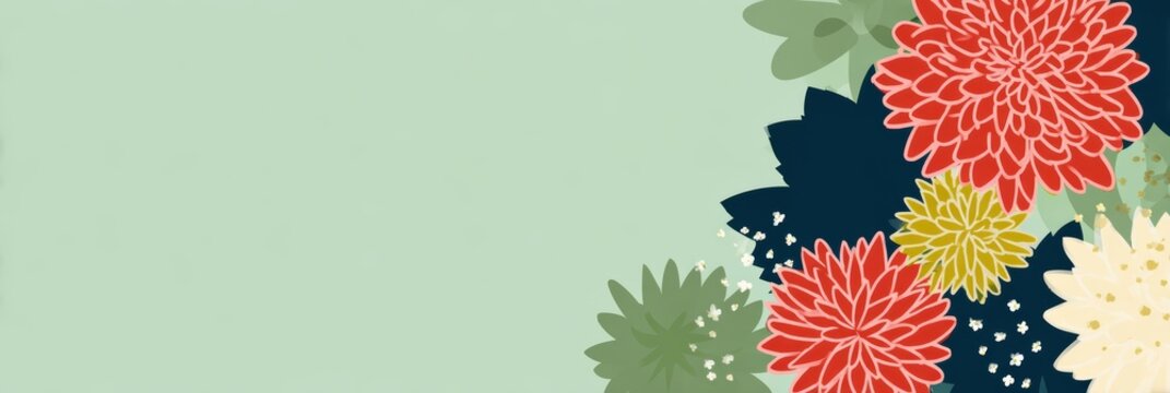 festival web design, modern web banner for bloemen corso flower festival features high-contrast stylized illustration on mint green background with minimalist icons