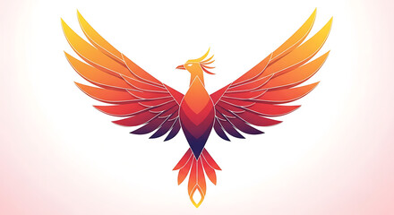 Fototapeta premium Vibrant Fiery Phoenix Illustration Rising From Ashes with Wings Spread Wide