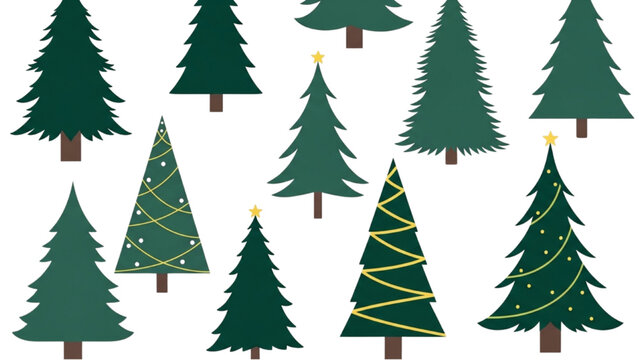 Vector CAD design of various Christmas trees in a festive forest setting