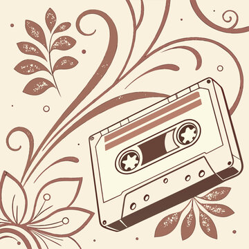 Vintage grunge background with distressed retro textures and scattered musical notes for a nostalgic rock aesthetic