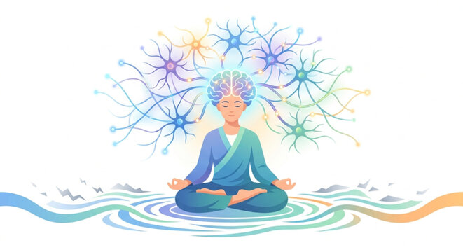 mindful Neural Harmony - Flat 2.0 Illustration 
