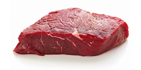 Fototapeta premium A fresh piece of raw beef steak isolated on a white background in a high resolution photograph