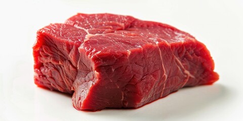 Obraz premium A fresh piece of raw beef steak isolated on a white background in a high resolution photograph