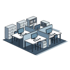 Fototapeta premium Modern office cubicles with computers and storage units