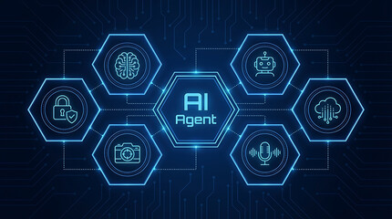 Fototapeta premium AI Agent System Machine Learning Automation Cloud Data Network