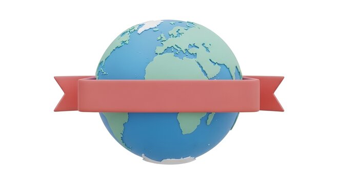 global earth with red banner for labels or text