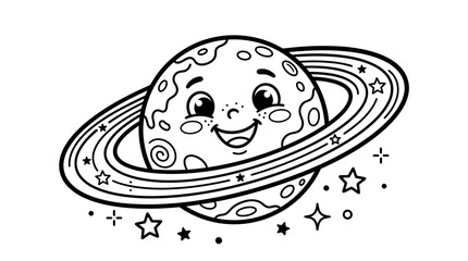 Smiling Cartoon Saturn Planet Face. © bhinar