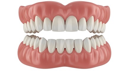 Obraz premium Denture model with white teeth on pink gums isolated on white background