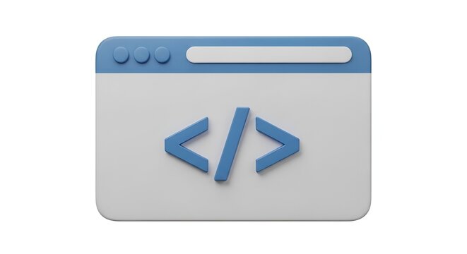 3d rendering of a web browser window with coding symbols