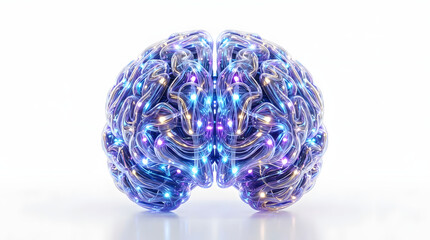 Glowing Blue and Purple Abstract Brain with Swirling Neural Connections and Lights