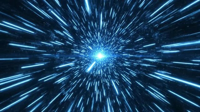 Blue light speed tunnel, abstract futuristic hyperspace travel, warp speed effect