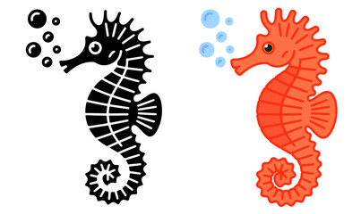 Seahorse vector illustration featuring a hand-drawn cartoon character on a decorative background, colorful sea horse clipart designs © Pushpa