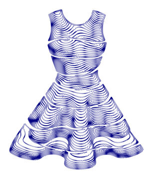 Abstract blue dress icon, wavy line art apparel, fashion design element