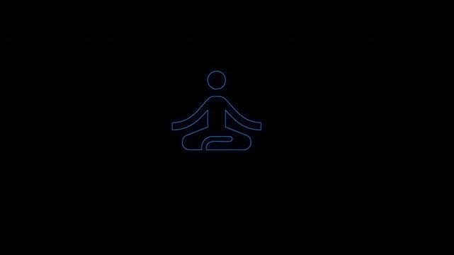 Neon Meditation Icon Animation on Transparent Background  Yoga Pose Line Art Loop
