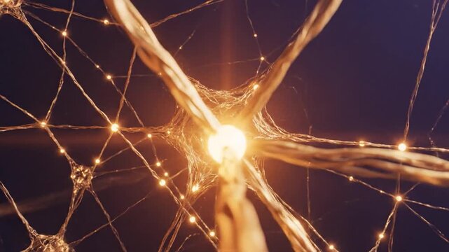 Golden Threads Of Energy Connect Luminous Points In A Vast Network