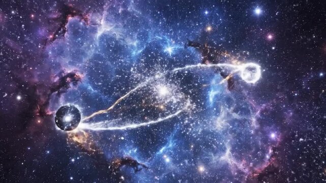 Quantum Particles Entangle and Disentangle in a Cosmic Nebula