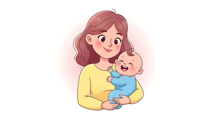 Obraz premium Smiling Mom and Baby Cute Character Illustration Family Love and Care Concept