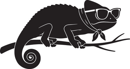 chameleon wearing sunglasses and neckerchief on branch © GraphicGrove