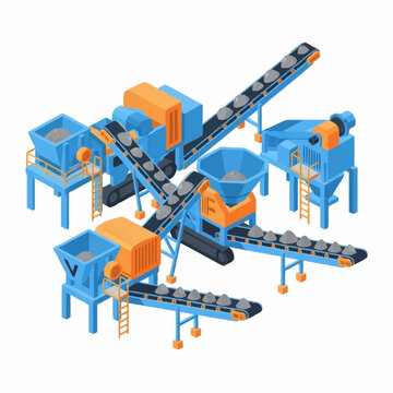 Industrial Crushing and Screening Plant Equipment Illustration.