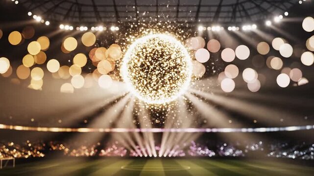 Glowing Orb of Light Illuminates Sports Stadium with Bokeh Lights
