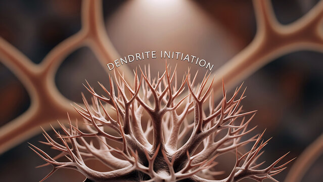 Dendrite initiation neuron cell body with branching dendrites and neural network background  neuroscience concept