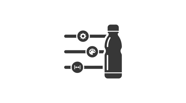 Bottle Manufacturing Process with Settings and Gear Icons, Product Customization, isolated white background