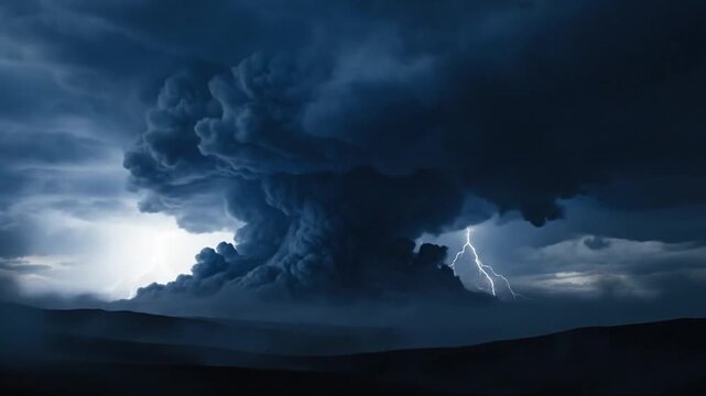 Dramatic stormy weather with lightning bolt.