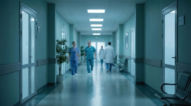 Hospital corridor with blurr, people walking