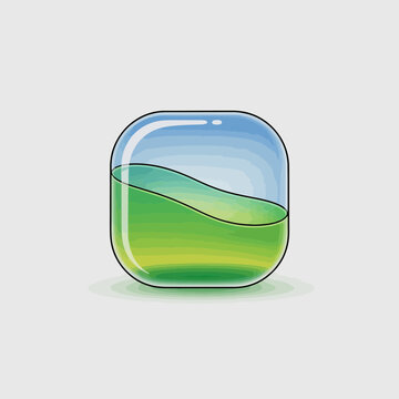 Green landscape in glass bubble vector illustration blue sky white background