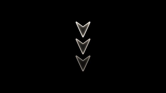 Three Faint White Arrows Pointing Down direction downward. Animated arrow bouncing slide to down, 