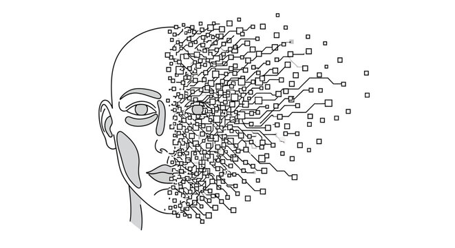 Digitally generated human head with data.
