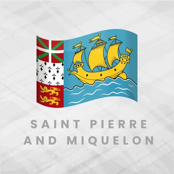 Saint Pierre and Miquelon Waving Flag; SPM National Symbol 3D Illustration on Grey Background