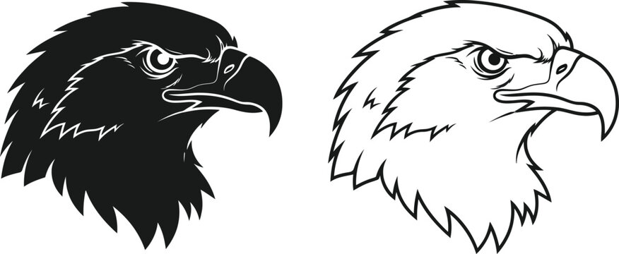 Eagle Head Silhouettes Black and White Vector