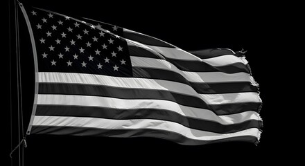 Obraz premium Title dramatic black and white image of a waving american flag against a dark background description a striking grayscale photograph showcases a