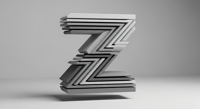 Abstract 3D geometric letter Z in monochrome design