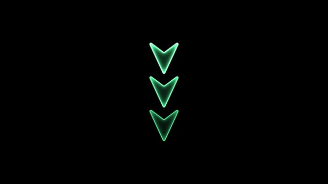 Three Green Glowing Arrows Pointing Down direction. Animated arrow bouncing slide to down, 