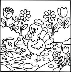 Bold and Easy Turkey Coloring Page - Cozy Moment Farm Bird Line Art Vector for Adults and Kids © Rs