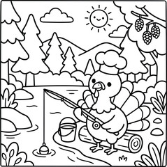 Bold and Easy Turkey Coloring Page - Cozy Moment Farm Bird Line Art Vector for Adults and Kids © Rs