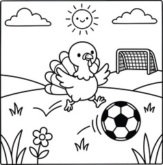 Bold and Easy Turkey Coloring Page - Cozy Moment Farm Bird Line Art Vector for Adults and Kids © Rs
