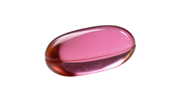 Translucent pink oval capsule, isolated on transparent background