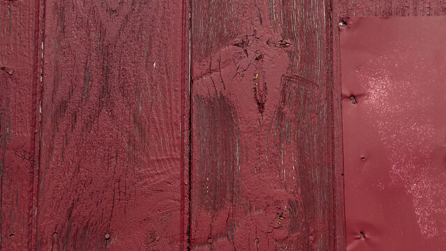 Red Painted Barnboard with Nailed Sheet Metal 